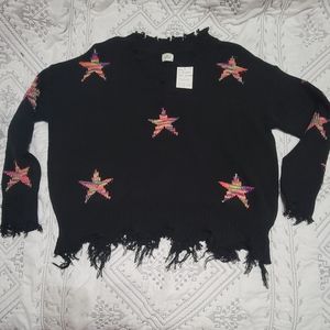 Women's Oversized Fit Distressed Star Sweater